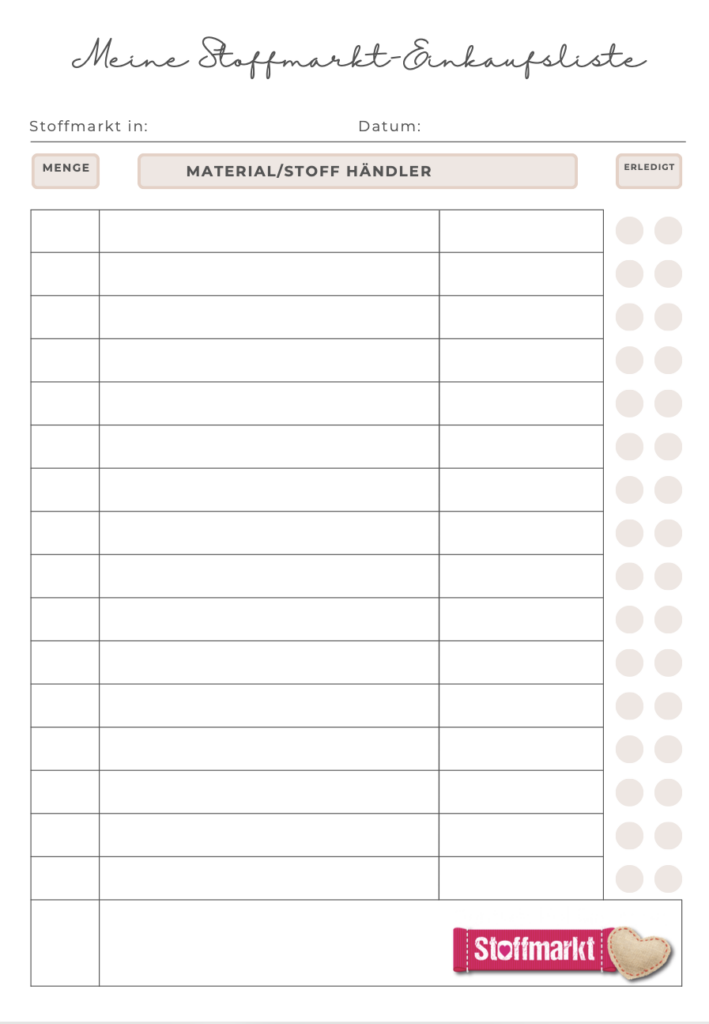 Meine Stoffmarkt Einkaufsliste